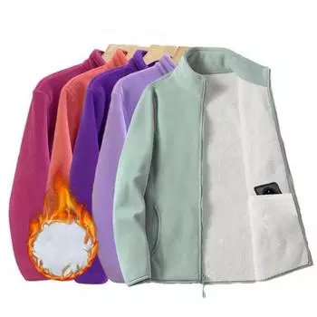 Куртка из овечьего флиса, женское флисовое пальто на осень и зиму с утолщенным флисовым термоверхом, кардиган XL зелёный