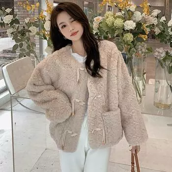 Куртка из овечьего меха женская короткая зимняя утолщенная темпераментная светская львица маленькая ароматная ветряная Рекс кролик шерсть утолщенный верх S 47.5kg