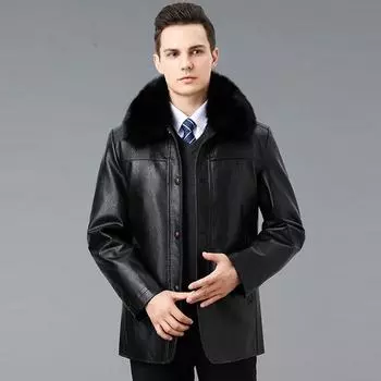 Куртка из овечьей кожи, мужская кожаная куртка с пуховой подкладкой, свободная куртка для пап среднего и пожилого возраста 170
