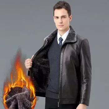 Куртка из овечьей натуральной кожи, мужская куртка из мягкой кожи из козы, осенне-зимняя плюшевая и утолщенная куртка, наряд для отца XXXXL