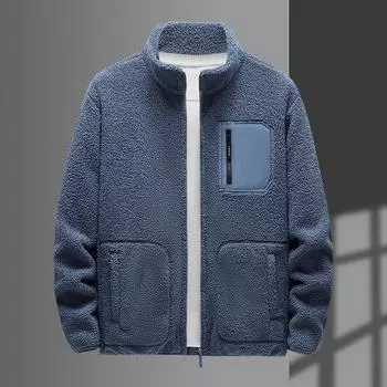 Куртка из овечьей шерсти, мужская, большого размера, флисовая куртка для отдыха на природе, мужская, осенне-зимняя, бархатная, воротник-стойка, свободная, плюс утолщенный бархат, куртка для M