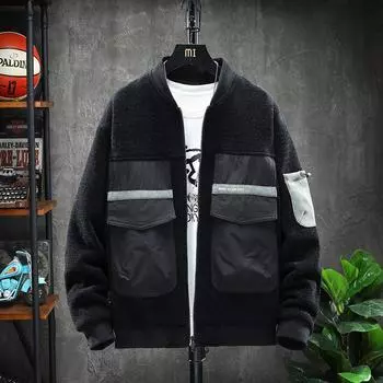 Куртка из овечьей шерсти, мужская, новая, с бейсбольным воротником, в корейском стиле, модная, осенне-зимняя, универсальная, утолщенная, бархатная куртка, мужские топы M