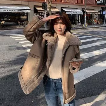 Куртка из овечьей шерсти с мехом, женская зимняя, новая, высококачественная, имитация овечьей шерсти, замша, одежда Locomotive S recommendations (85-52.5 kg)