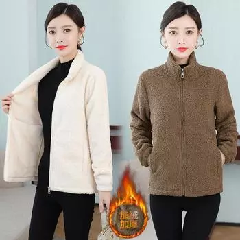 Куртка из овечьей шерсти женская новая корейская версия свободный кардиган из гранулированного флиса флисовый утолщенный топ из овечьей шерсти M [recommended 80-45kg] верблюд