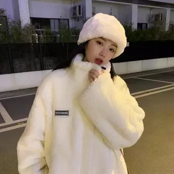 Куртка из овечьей шерсти женская осень и зима 2024 года новая женская одежда жареный уличный флис утолщенный повседневный универсальный корейский свитер женский S белый
