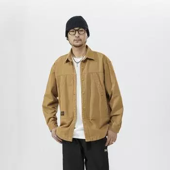 Куртка из плотного хлопкового денима, мужская, высококачественная, с текстурой, толстая, с длинными рукавами, в американском стиле, в стиле ретро, повседневная рубашка M