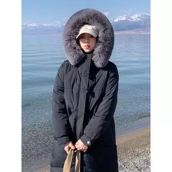 Куртка из пуха и хлопка, женская, длинная, стильный дизайн, Sense Niche, модная, плотная, хлопковая куртка, зимнее пальто, хлопковая куртка, горячий тренд S чёрный