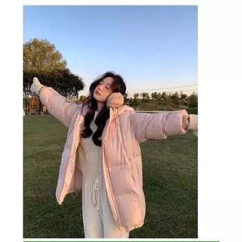 Куртка из пуха и хлопка, женская зимняя, средней и длинной длины, корейский стиль, модная короткая теплая куртка с капюшоном S белый