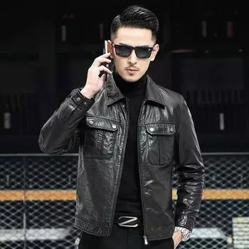 Куртка из телячьей кожи первого слоя, мужская куртка с лацканами, промасленная, облегающая, весна-осень, новая повседневная короткая куртка для мужчин M