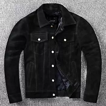 Куртка из воловьей кожи, двухслойная замшевая, мужская, джинсовая, кожаная, облегающая куртка S