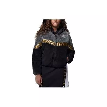 Куртка Jordan Letter Logo из кораллового флиса с воротником-стойкой, на молнии, детские куртки черного цвета FD5041-010 L