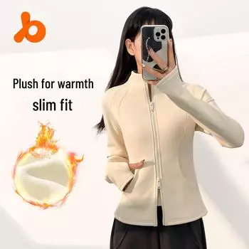 Куртка Juyitang Peach Velvet Stand Collar – теплая, плотная, с карманами одежда для йоги на осень и зиму XL слоновая кость