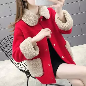 Куртка-кардиган из искусственного меха норки, женская, вязаная, иностранного стиля, осень-зима, новая, утолщенная, весенняя, короткая, свободная, прилив S красный