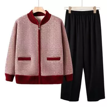 Куртка-кардиган с флисовой подкладкой для женщин среднего и пожилого возраста, теплая зимняя модная куртка с флисовой подкладкой XXXXXL красный