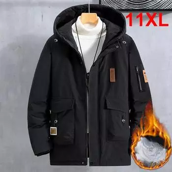 Куртка-карго для мужчин, зимняя, теплая, толстая, куртки, размер плюс 11XL, мужская, пуховая, модная, повседневная, зимняя, пальто для мужчин 11XL чёрный