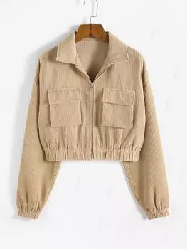 Куртка-карго ZAFUL с карманами на молнии из вельвета S света кофе