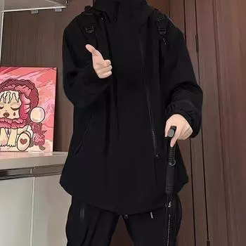 Куртка Куртка для мальчиков High Sense весна и осень мужская американская Ruffian Handsome водонепроницаемая ветрозащитная функциональная куртка M чёрный