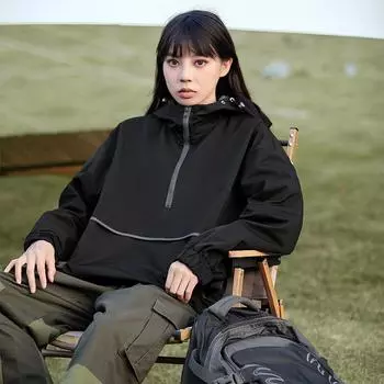 Куртка Куртка Мужская и женская Одинаковая Весна и Осень Водонепроницаемая Модная Брендовая Куртка Модный Тренд Повседневная Универсальная S чёрный