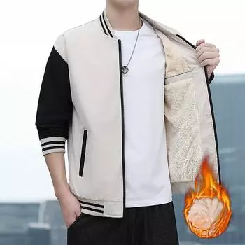 Куртка куртка мужская новая осенне-зимняя бейсболка с воротником свободный повседневный топ зеленый плюс бархат теплая бейсбольная форма M