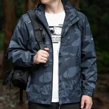 Куртка Куртка мужская весна и осень свободная большого размера ветрозащитная водонепроницаемая с капюшоном тренчкот мужской M