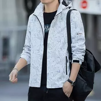 Куртка Куртка мужская ветрозащитная водонепроницаемая весенне-осенняя повседневная куртка с капюшоном мужской тренчкот M белый