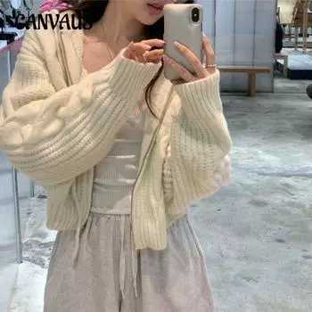 Куртка Lazy Wind Женская кофта Осень и зима Свободный вязаный топ Ретро-дизайн Twist с капюшоном Кардиган One size бежевый