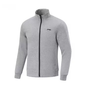 Куртка Li Ning Running Series однотонная, на молнии, с воротником-стойкой, удобная, дышащая, универсальная, повседневная, мужские куртки светло-серого цвета AWDU573-5 S