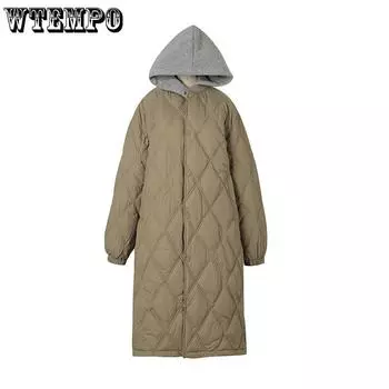 Куртка Lingge из хлопка, женская, средней длины, зимняя, выше колена, свободного покроя, в стиле Гонконга, модная S хаки