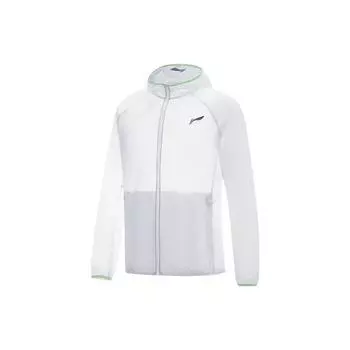 Куртка LiNing Running Series с цветными блоками, на молнии, с капюшоном и длинным рукавом, мужская куртка белого цвета AFDT183-4 XL