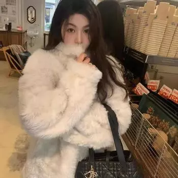 Куртка Mao Mao, шуба, Tongxiang Lazy Wind, женская облегающая зимняя одежда One Size