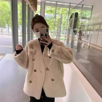 Куртка Mao Mao женская, зимняя, новая, свободная, с имитацией норки, флис, высококачественная шуба S чёрный