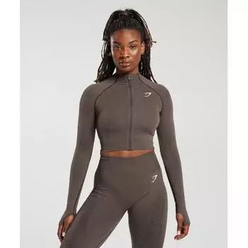 Куртка миди на молнии GYMSHARK Vital Seamless 2.0 Коричневый меланжевый B5A9Q NBBW XL