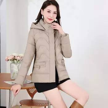 Куртка Mom s Autumn and Winter с капюшоном, короткая, свободная, утолщенная, ветрозащитная, женская, 5 цветов XL чёрный