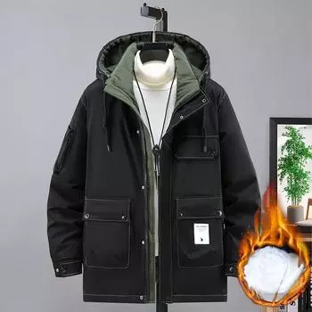 Куртка мужская большого размера с японским инструментом и хлопковой подкладкой Fat Plus Fat для увеличения тепла зимой, куртка мужская с хлопковой подкладкой 2XL чёрный