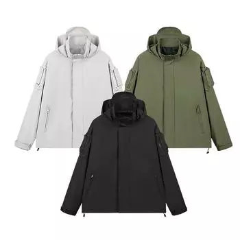 Куртка мужская для активного отдыха на весну и осень, ветрозащитная куртка с капюшоном и несколькими карманами для пар M чёрный