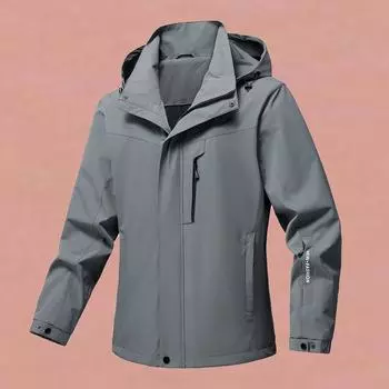 Куртка мужская функциональная для активного отдыха в горных условиях ветрозащитная водонепроницаемая с несколькими карманами повседневная свободная толстовка с капюшоном M серый