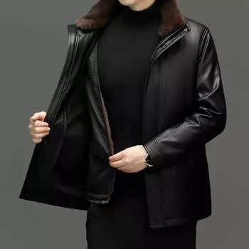 Куртка мужская из натуральной кожи, бархатная овчинная куртка средней длины со съемной подкладкой и бархатной теплой курткой 170