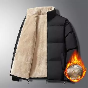 Куртка мужская из овечьей шерсти, высококачественная бархатная, с воротником-стойкой, на хлопковой подкладке, зимняя, молодежная, спортивная и для отдыха, на хлопковой подкладке, мужская S чёрный