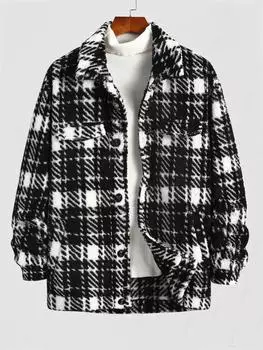 Куртка мужская контрактная из флиса с косыми карманами и полосками ZAFUL, пуговицами спереди S чёрный