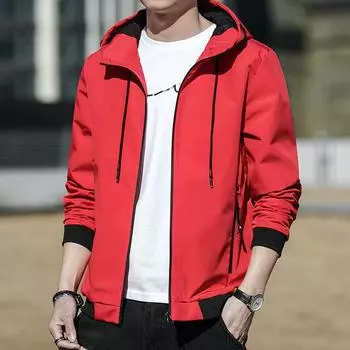 Куртка мужская корейская версия куртки с капюшоном повседневные топы мужская удобная куртка мужская куртка с принтом ветровка M красный