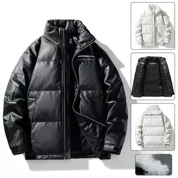 Куртка мужская короткая зимняя утолщенная 90% белая утиная пуховая ветрозащитная и снегозащитная куртка из искусственной кожи для пар зимняя одежда M