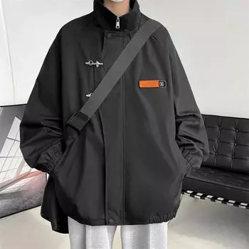 Куртка Мужская куртка Верхняя мужская весенне-осенняя, новая однотонная молодежная бейсбольная майка-стойка M чёрный