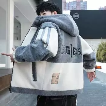 Куртка мужская модная большого размера из плотного бархата с капюшоном 6XL бежевый