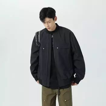 Куртка мужская модная свободная молодежная осенняя уличная повседневная тонкая рабочая куртка с лацканами мужская M