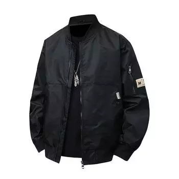 Куртка мужская молодежная бейсбольная воротник, облегающая мотоциклетная, красивая мужская куртка XXL чёрный