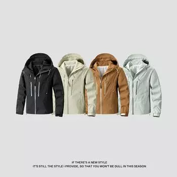 Куртка мужская новая для спорта на открытом воздухе и отдыха водонепроницаемая с капюшоном однотонная простая куртка пальто верх S