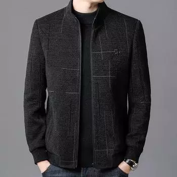 Куртка мужская новая куртка со стоячим воротником шерстяной топ мужская повседневная одежда куртка среднего и пожилого возраста M