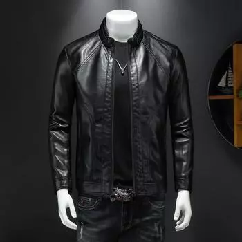 Куртка мужская осенне-зимняя корейская версия, модная одежда с воротником-стойкой, мужская одежда больших размеров, красивая куртка из мягкой кожи в стиле локомотива M