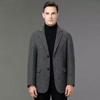 Куртка мужская осенне-зимняя новая двухсторонняя шерстяная верхняя часть повседневное пальто теплая шерстяная одежда костюм для мужчин среднего возраста M