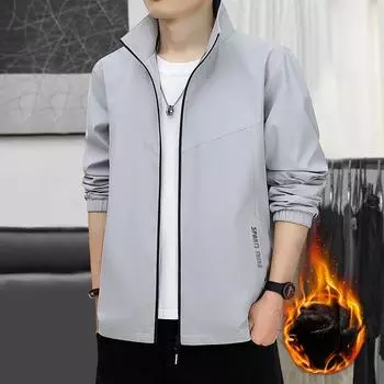 Куртка мужская осенне-зимняя новая флисовая утолщенная с воротником-стойкой свободное пальто L